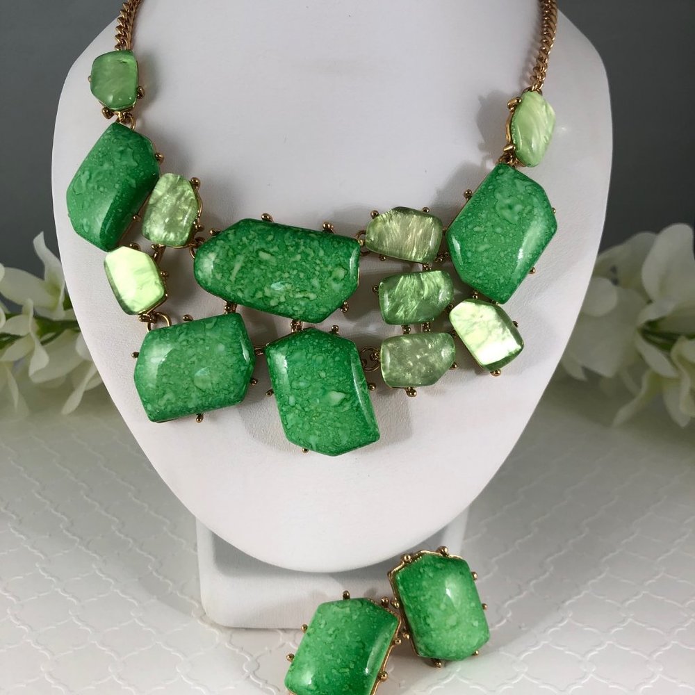 Green Statement Necklace and Earrings